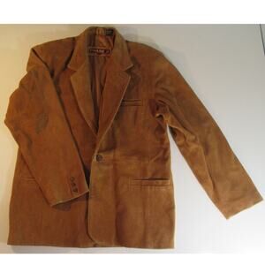 Vintage Phase 2 Tan 1 Button Leather Suede Sport Coat Jacket Lined Western Sz L